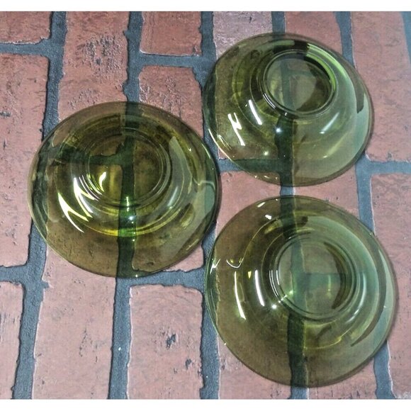 3 Anchor Hocking salad Bowls Avocado Green Glass Vintage 70s shallow wide mouth - Picture 5 of 7